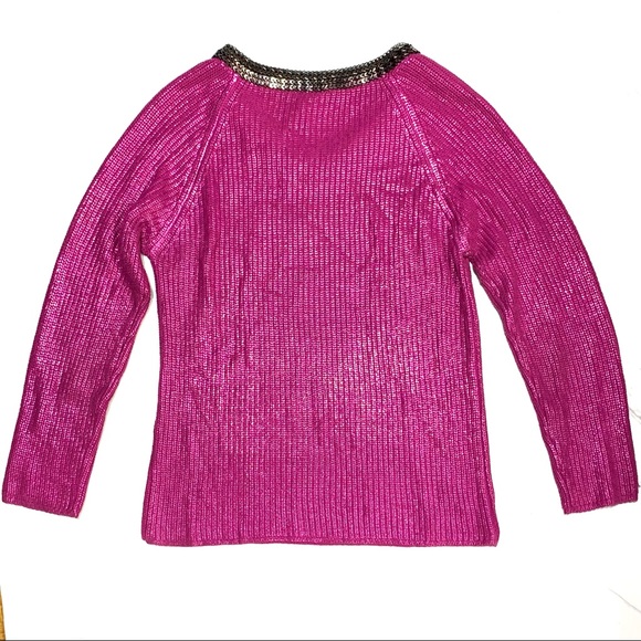 Peter Nygard Hot Pink Jewel Coated Cable Knit Sweater Size Small - Picture 4 of 9